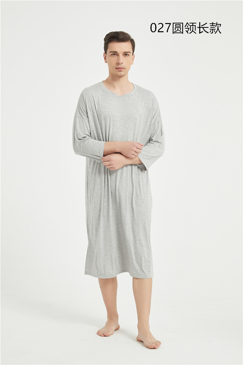 凉爽男士睡裙睡袍男夏季薄款冰丝莫代尔睡衣男长款短袖宽松加大码
