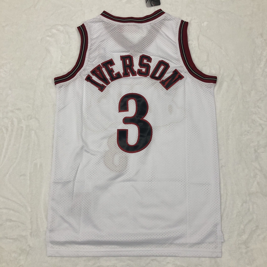 号复古篮球服男黑白运动休闲球衣训练女背心刺绣上衣 76人艾弗森3号白