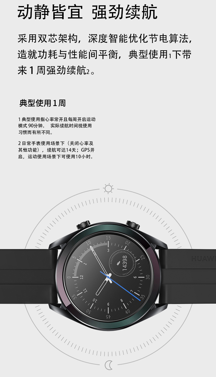 华为智能手表watchgt雅致版白色蓝牙无线心率监测智能穿戴计步器续航