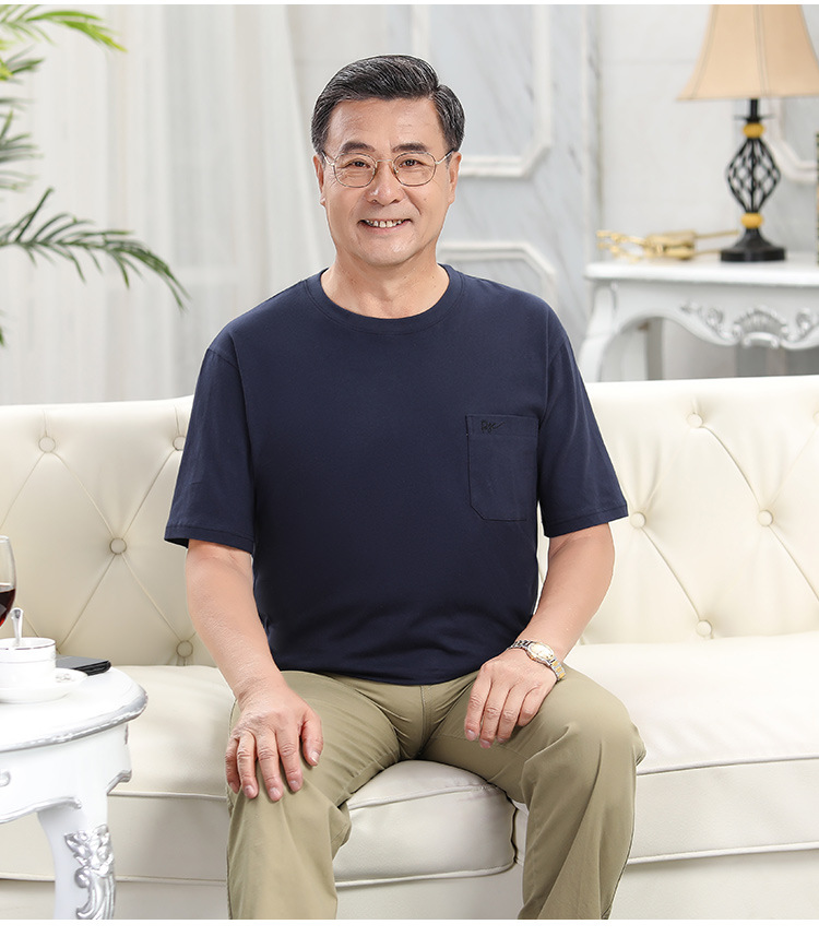 中老年短袖t恤男士汗衫圆领宽松老头衫夏季爸爸短袖休闲男装
