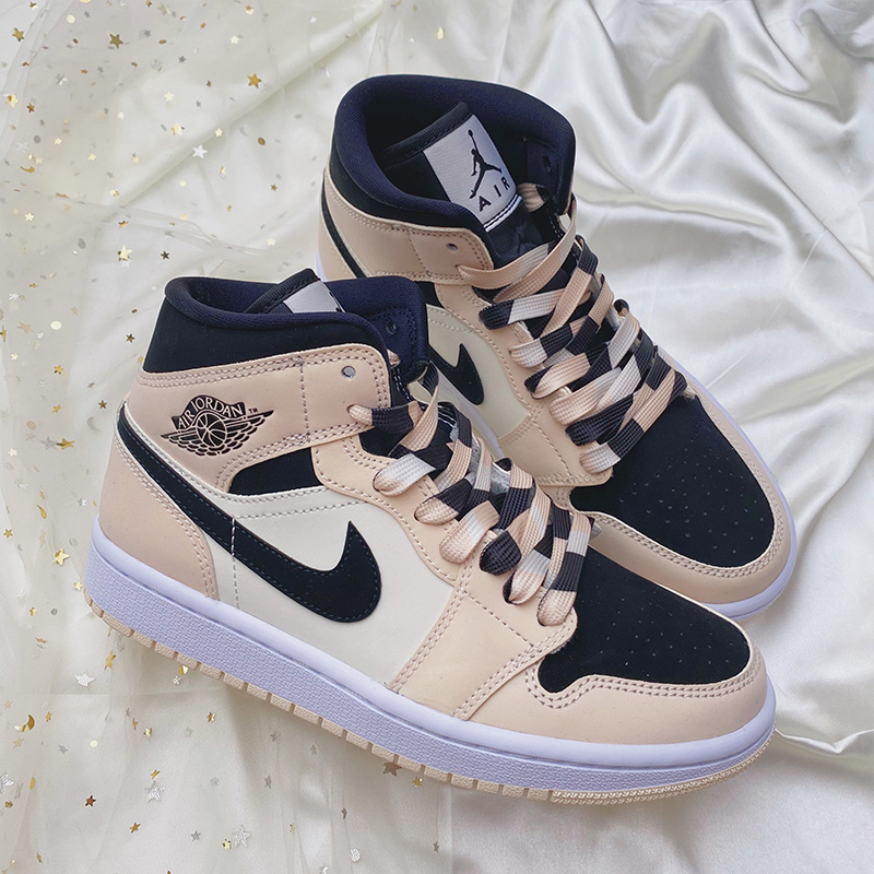 适配空军一号af1米黑少女aj1珍珠奶茶add粉米白咖啡鞋带奶茶三色拼接