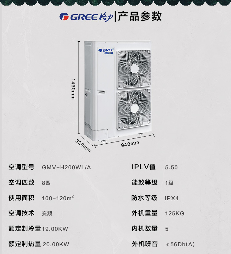 格力(gree)一拖五 一级变频 8匹家用中央空调套组 star系列 gmv-h200