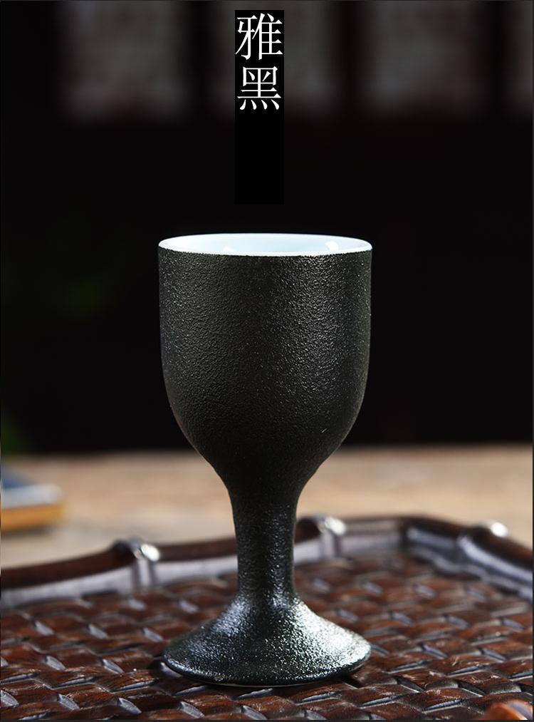 竹雀高脚杯 陶瓷白酒杯家用烈酒杯高脚杯酒小酒盅创意一口杯酒具仿古