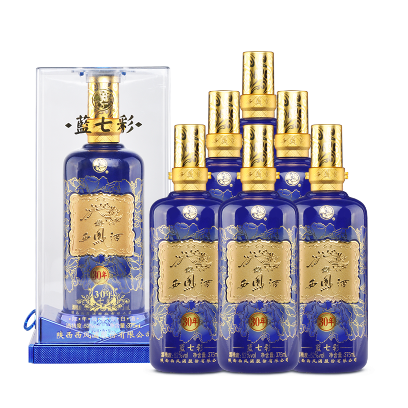 酒厂自营西凤酒蓝七彩30年陈年凤香型送礼白酒52度整箱375mlx6盒