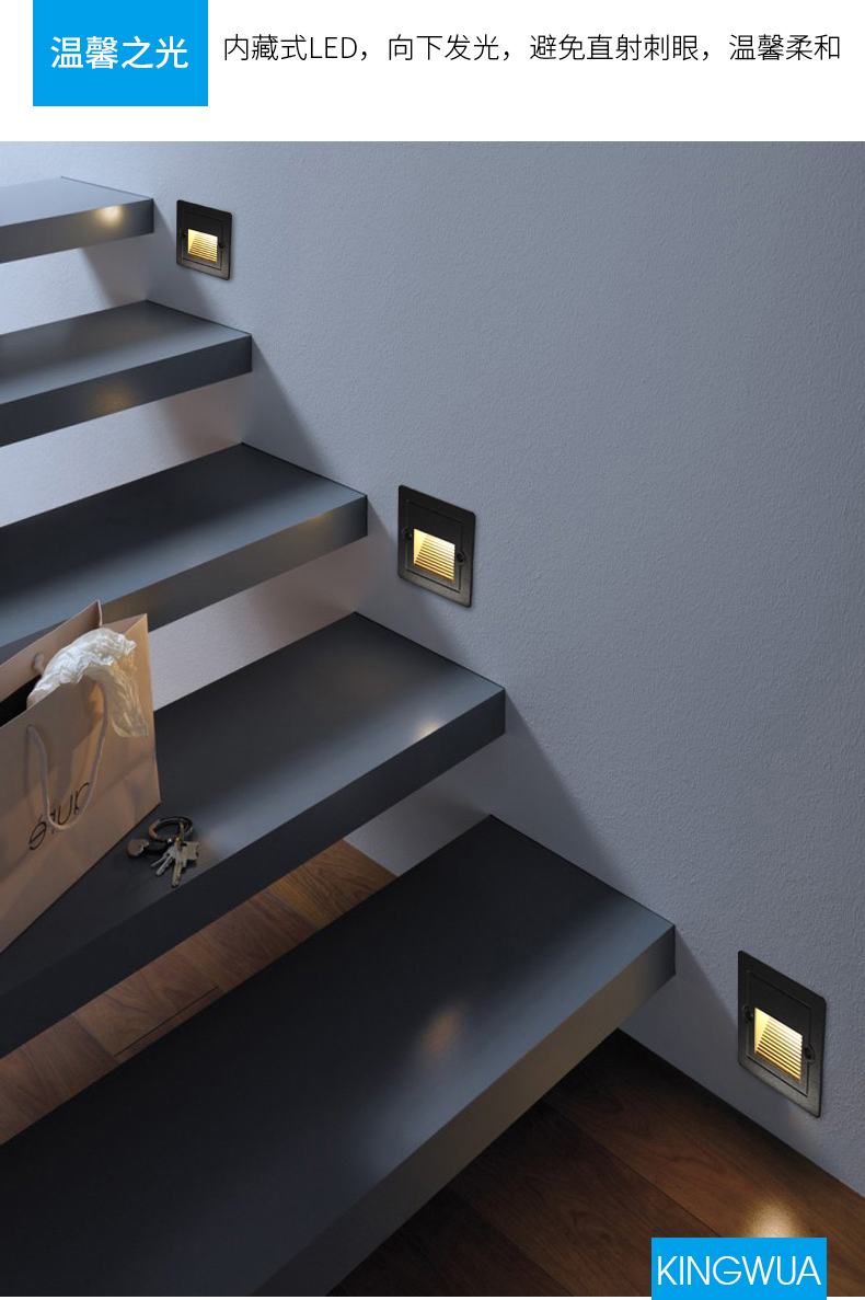 超级新品 户外防水led地脚灯86型嵌入式楼梯踏步台阶灯人体感应过道小