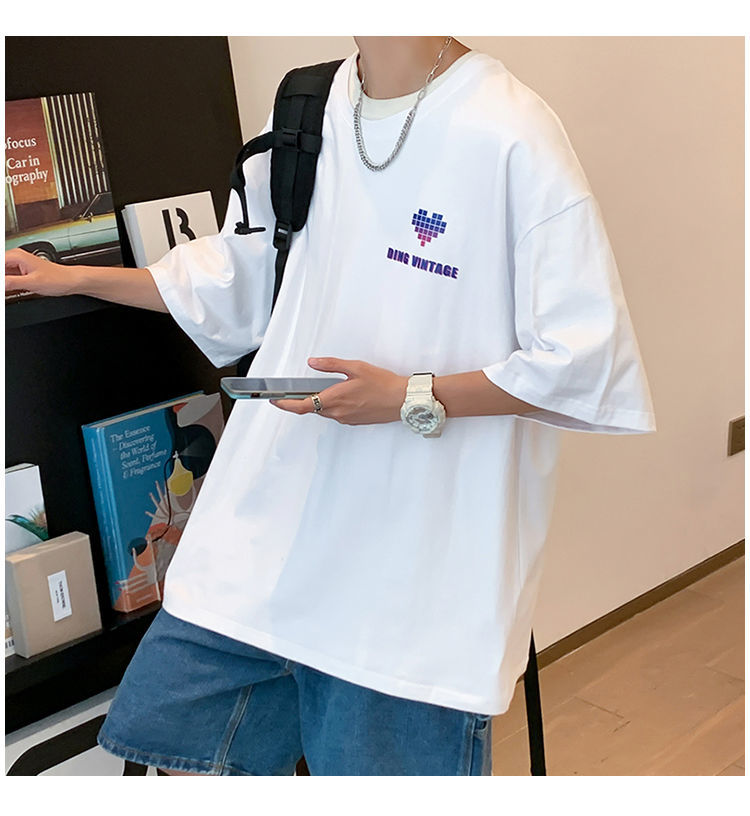 money男士t恤 clawmoney爱心短袖t恤男夏季百搭宽松情侣装中袖衣服