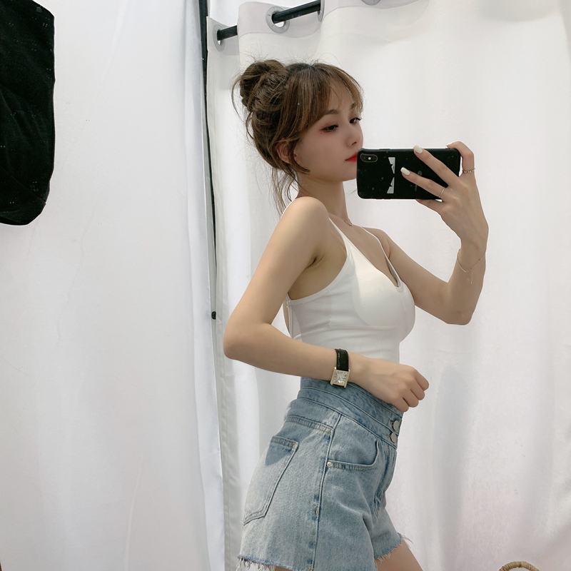 suntekjust cc卡卡女装网红性感u型美背吊带背心内衣一体式聚拢胸垫