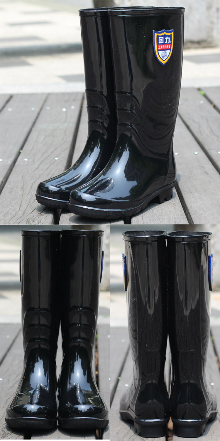 高筒雨鞋男士中筒雨靴女长筒防水鞋厚底钓鱼胶鞋防滑耐磨黑色863中筒