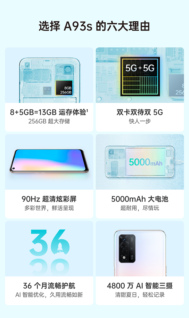 赠蓝牙耳机oppoa93s初夏光海8g256g5g90hz超清炫彩屏5000mah大电池