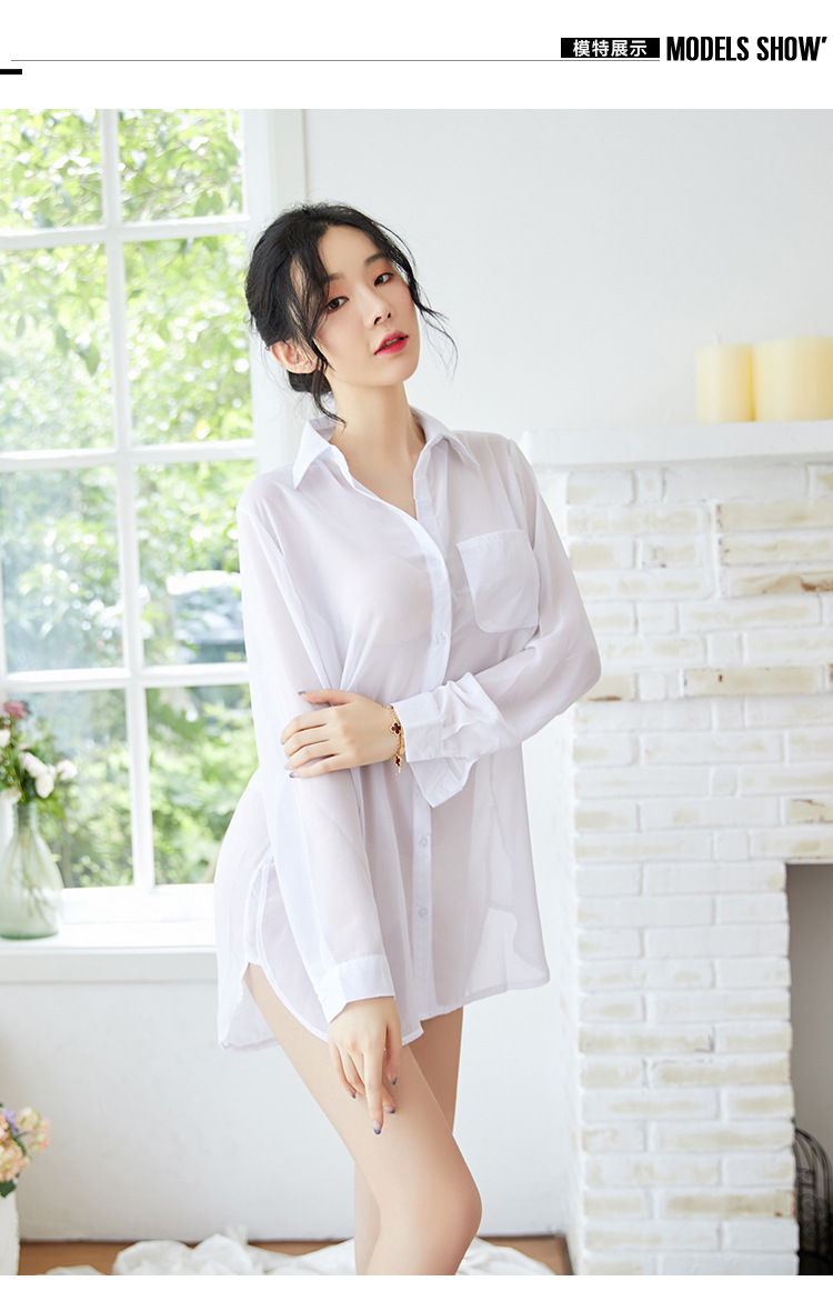 shizhen白衬衫女中长款2020性感宽松韩范睡裙