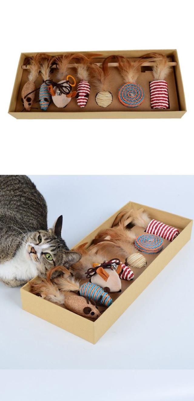 猫咪玩具7个一套猫玩具礼盒套装羽毛铃铛逗猫棒逗猫球麻布老鼠磨牙耐