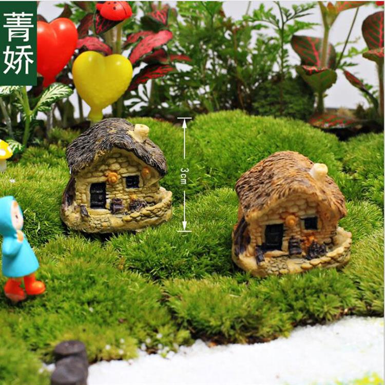 创意盆景树脂小房子摆件微景观迷你中式茅草屋假山鱼缸造景装饰品