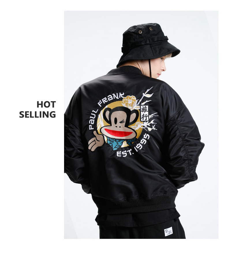 paulfrank大嘴猴外套男夹克宽松韩版刺绣初秋男装上衣m黑色