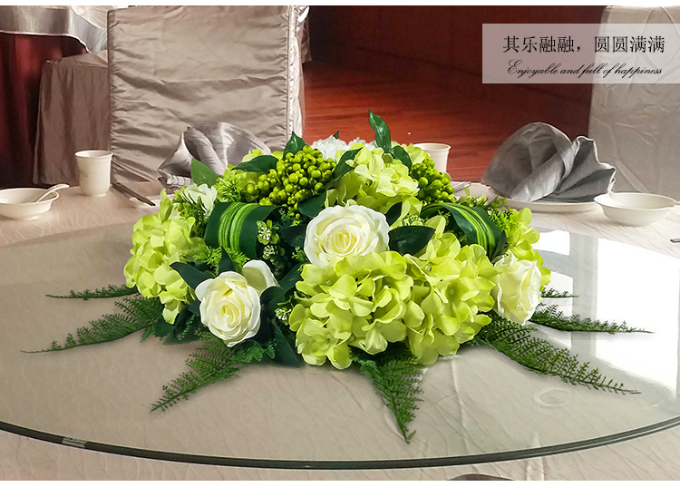 餐桌花仿真花转盘摆花圆形假花台花酒店饭店餐厅大圆桌花装饰摆件