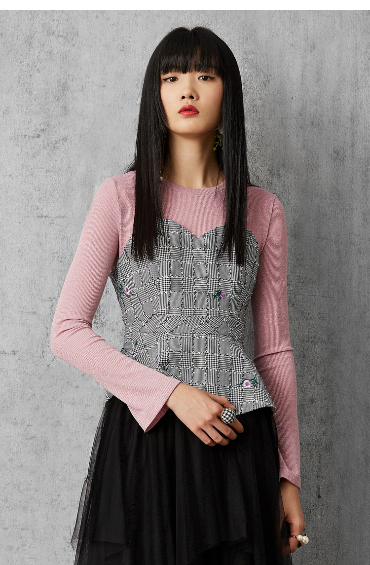 马克华菲女装女装 圆领长袖卫衣2021春新款假两件套上衣