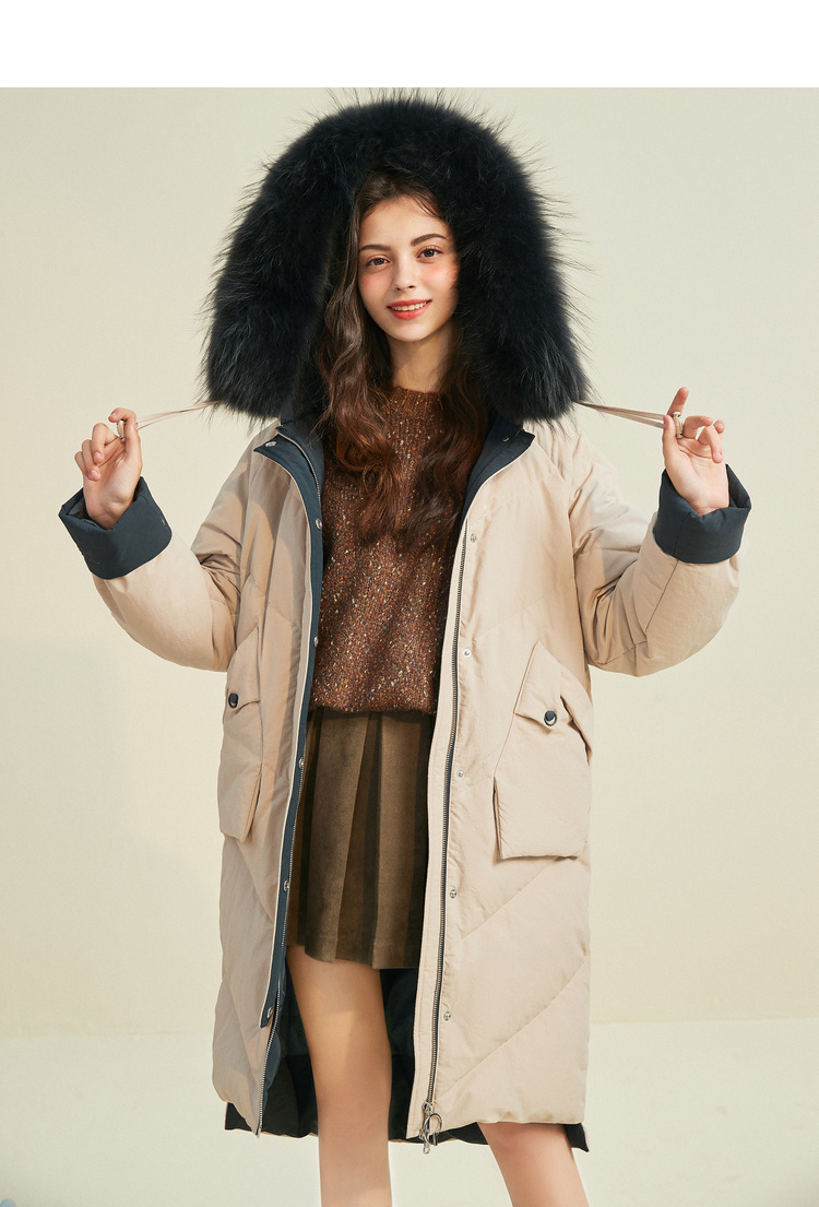 专柜同款拉贝缇羽绒服女中长款拉夏贝尔2019冬季新款过膝大毛领派克服