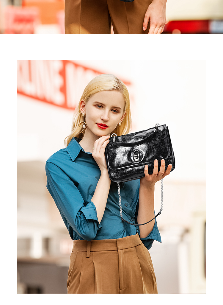 高尔夫golf优质油蜡牛皮单肩包时尚女士欧式风情链条斜挎包经典潮流