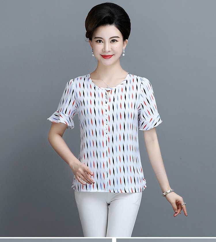 中老年女装短袖t恤打底衫4050岁中年女士小衫妈妈夏装洋气雪纺衫