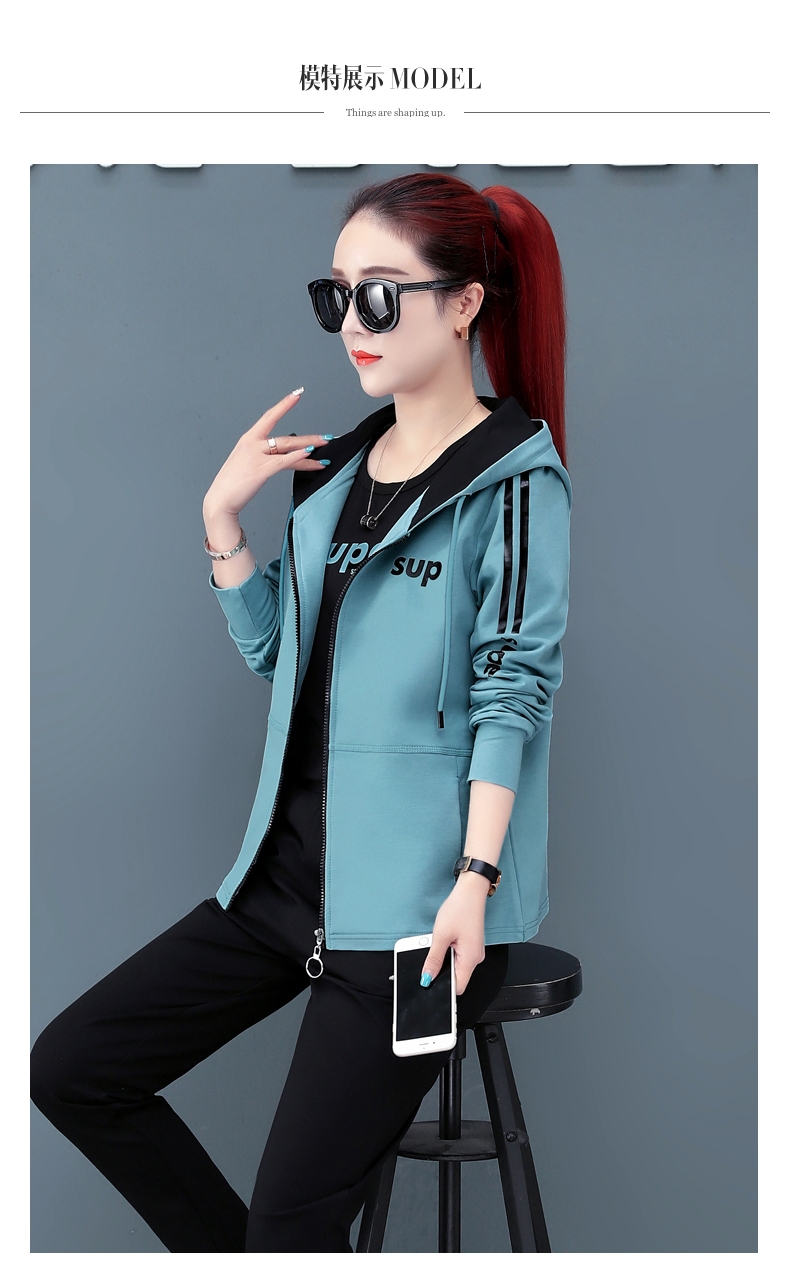 2020新款时尚女装秋天运动女士套装洋气休闲宽松纯棉跑步锻炼运动服三