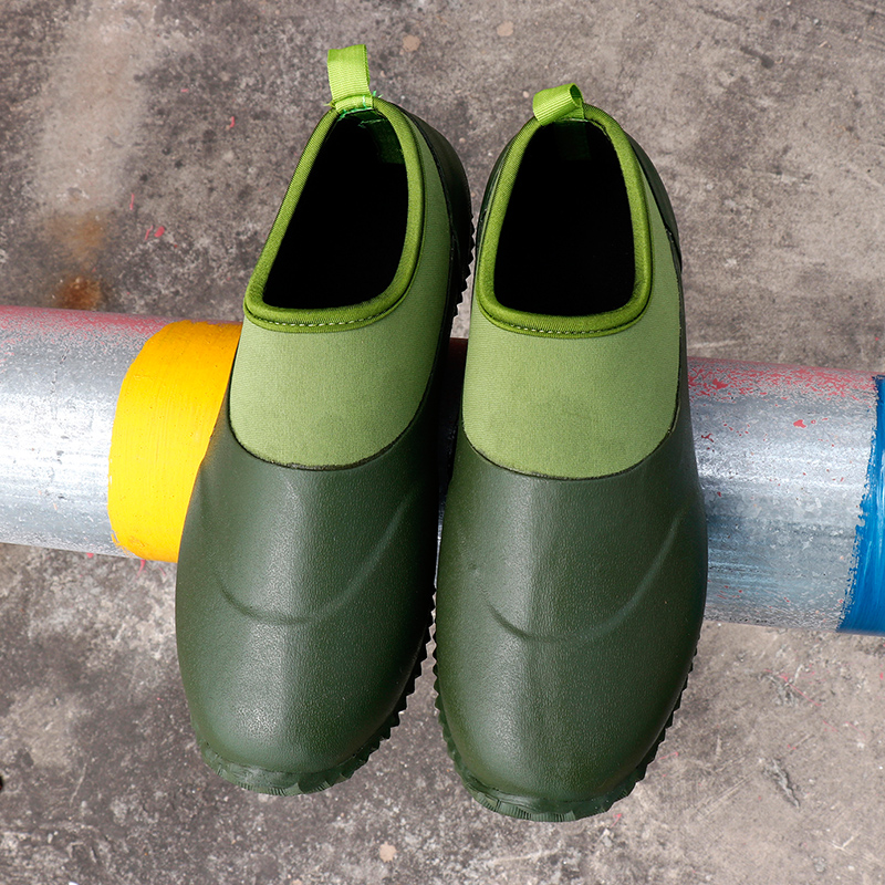 时尚男士浅口雨鞋潮流短筒套鞋绿色大码雨靴橡胶水鞋水靴男 闪潮雨靴