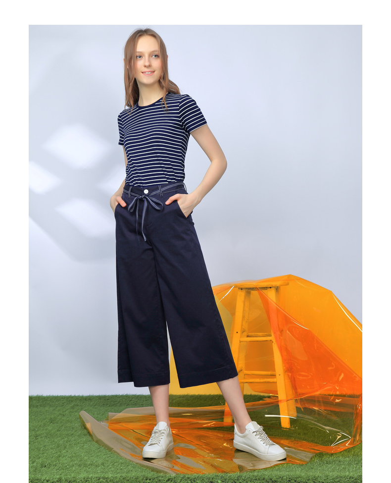 堡狮龙女装条纹t恤女短袖上衣女20弹力修身420185280 584深海蓝色 s