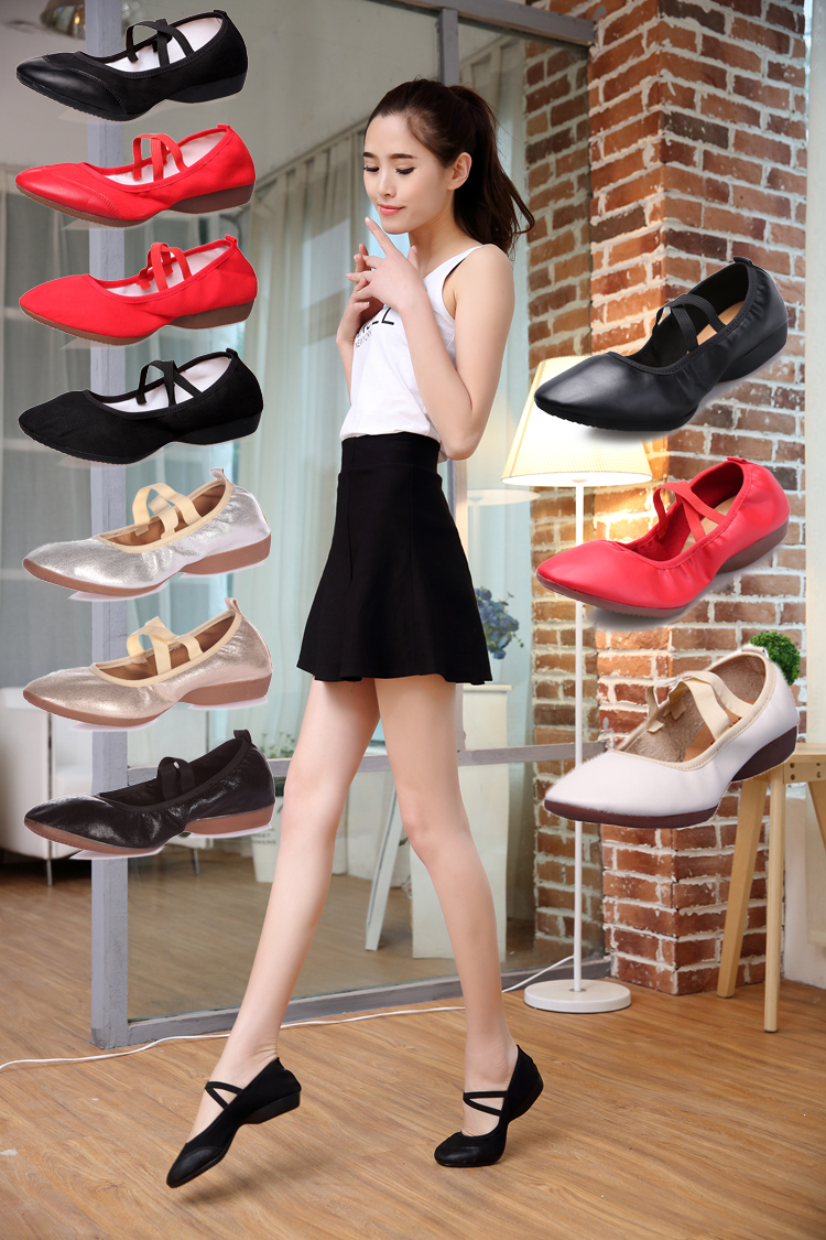 舞鞋广场舞鞋女夏季低跟广场舞舞蹈鞋女成人软底跳舞鞋练功鞋黑色皮头