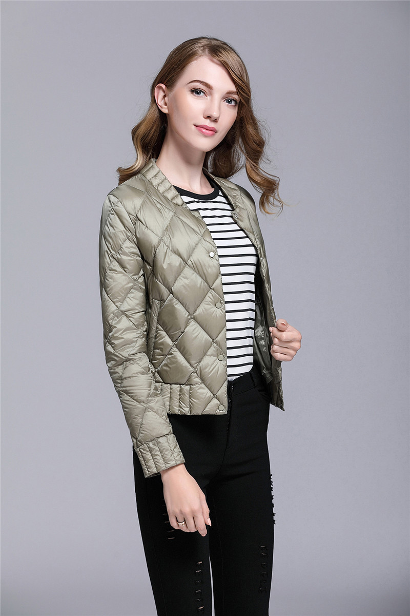 玉儿恋女士羽绒服 2019秋冬新款菱形格轻薄羽绒服女短款修身加大码