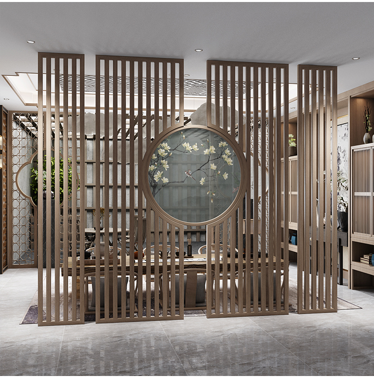 新中式屏风隔断客厅玄关简约现代遮挡家用镂空格栅挡煞风水座屏 白蜡