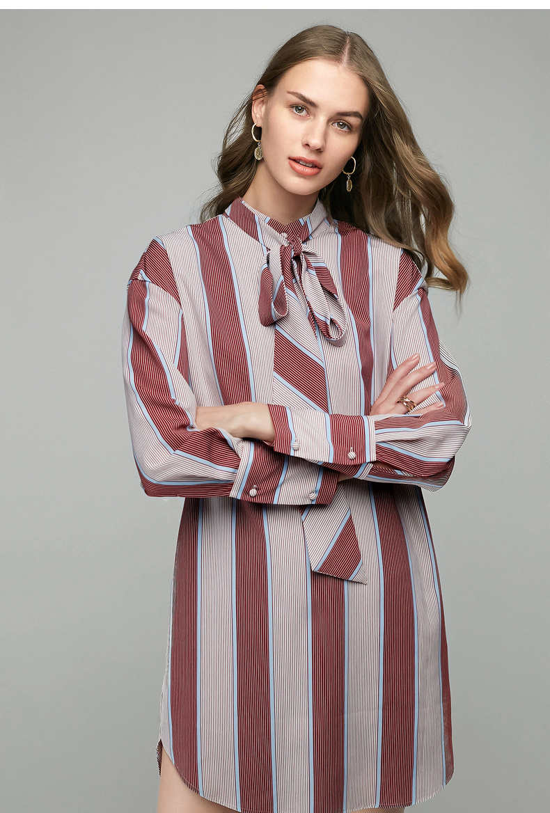 伊芙丽裙子女气质打底裙中长款宽松条纹连衣裙1a8990921