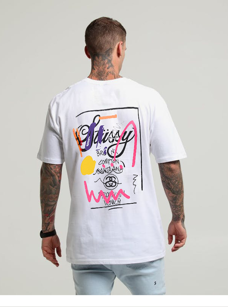 stussy斯图西潮牌短袖男女世界巡游涂鸦泼墨纯棉圆领宽松情侣t恤a28