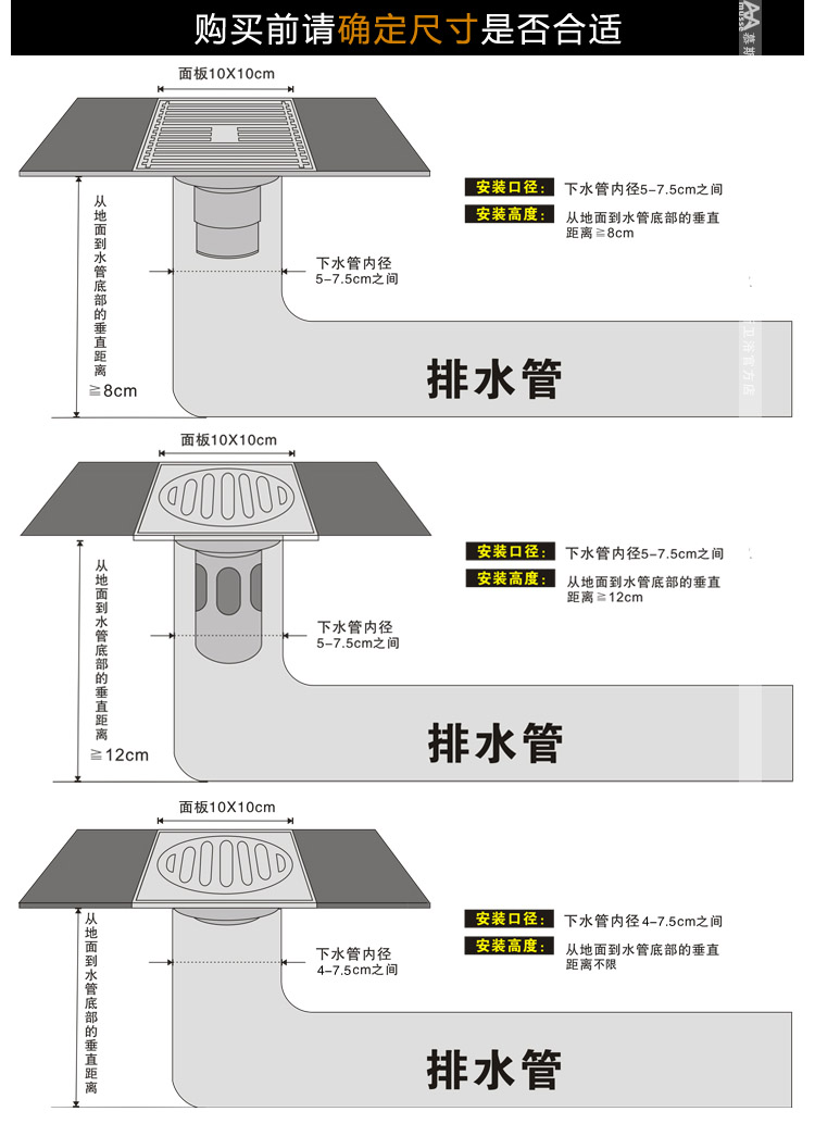 不锈钢防臭地漏芯卫生间浴室阳台洗衣机三通卫浴下水道圆形安心抵