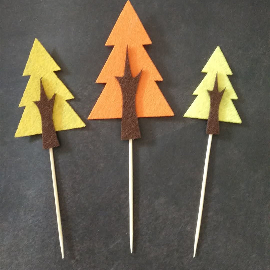 无纺布森林小树叶子蛋糕插牌椰子树生日蛋糕装饰插件毛毡植物摆件蓝色