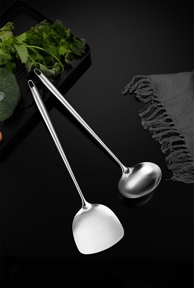 德国304不锈钢锅铲加长炒菜铲一体化炒菜勺厨师专用炒铲炒勺锅铲全钢