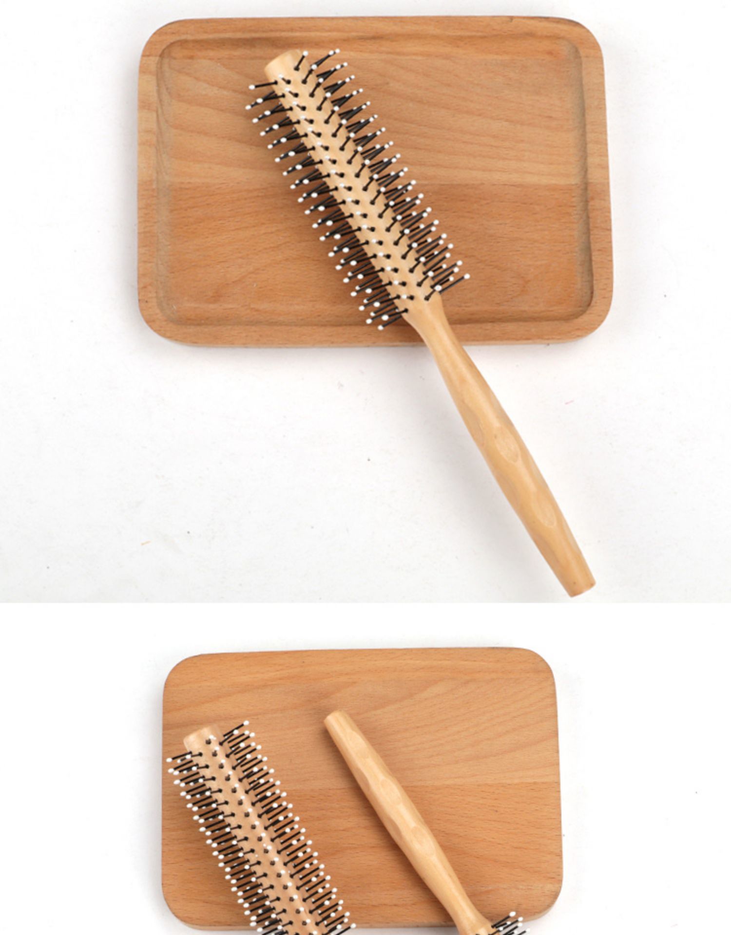 北欧款木质圆滚梳卷发梳滚筒梳子卷发梳梨花内扣造型美发直发按摩 你