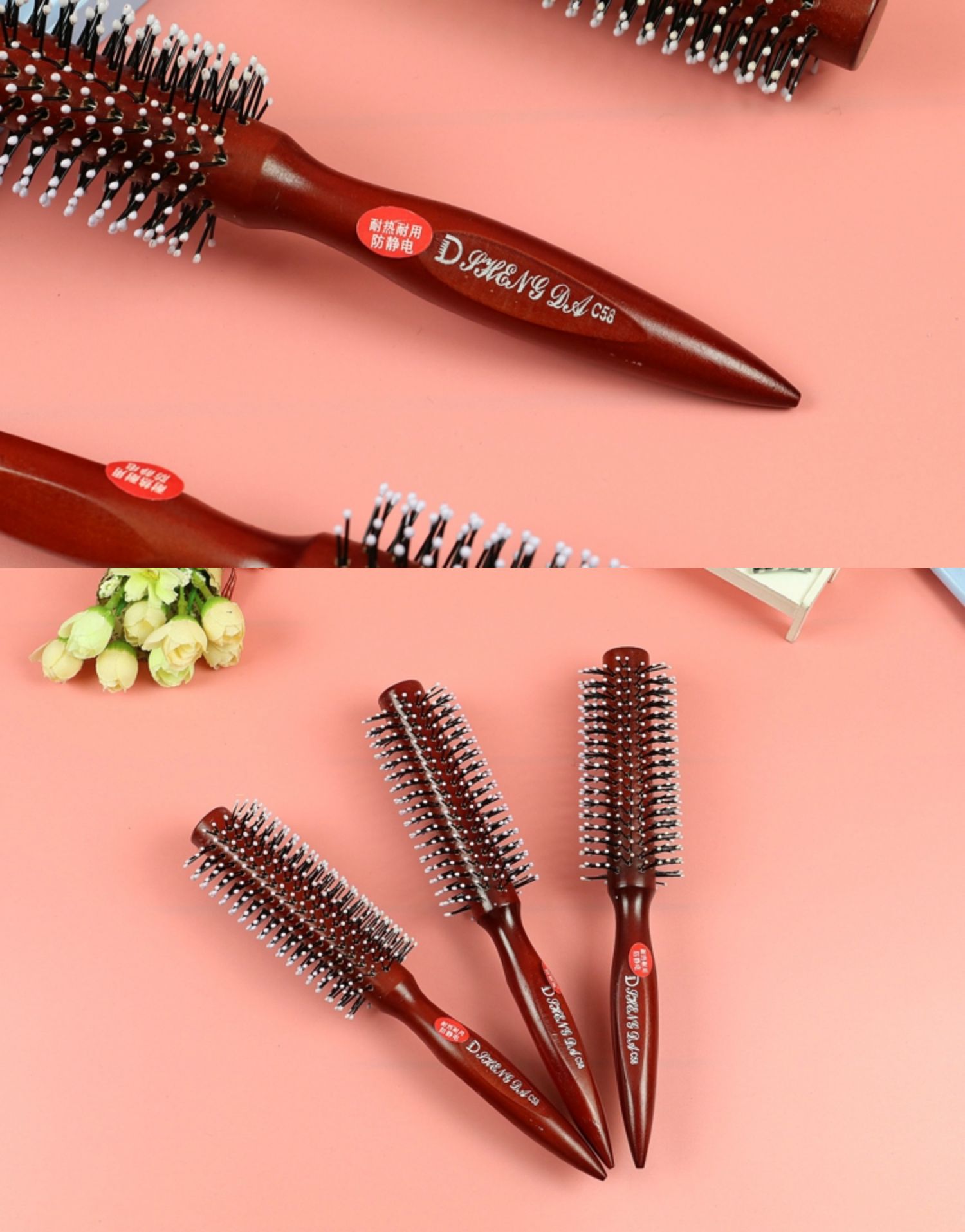 优质实木圆滚梳卷发梳滚筒梳子卷发专用吹造型 发廊 耐热 你那么美