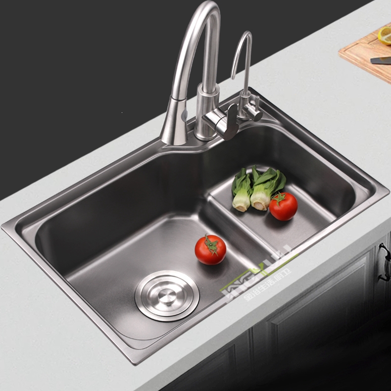 洗菜盆单槽阶梯式水槽古达高低水池厨房不锈钢洗碗槽大号水盆三孔台阶