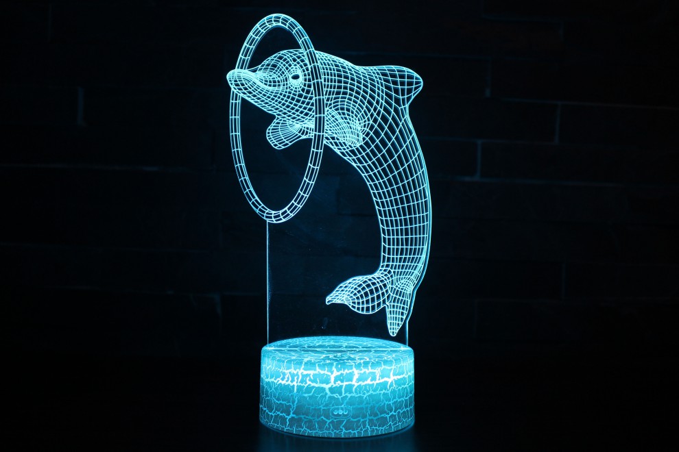 家装好货led台灯海豚钻圈可爱少女心3d小夜灯立体视觉儿童生日102060