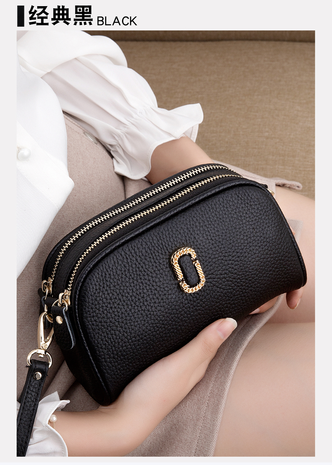 软皮手拿包女 装手机的小包包 斜挎真皮女包2019新款时尚女士手包 艾