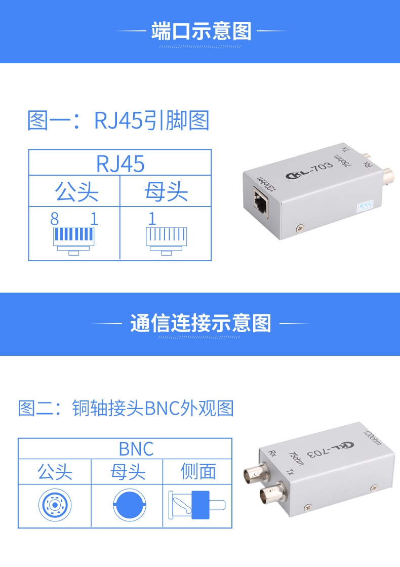 703bnc转rj45转换器闪电客120欧转75欧双向传输不平衡信号e1协议转换