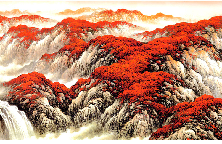 鸿运当头手绘真迹山水画风水靠山国画客