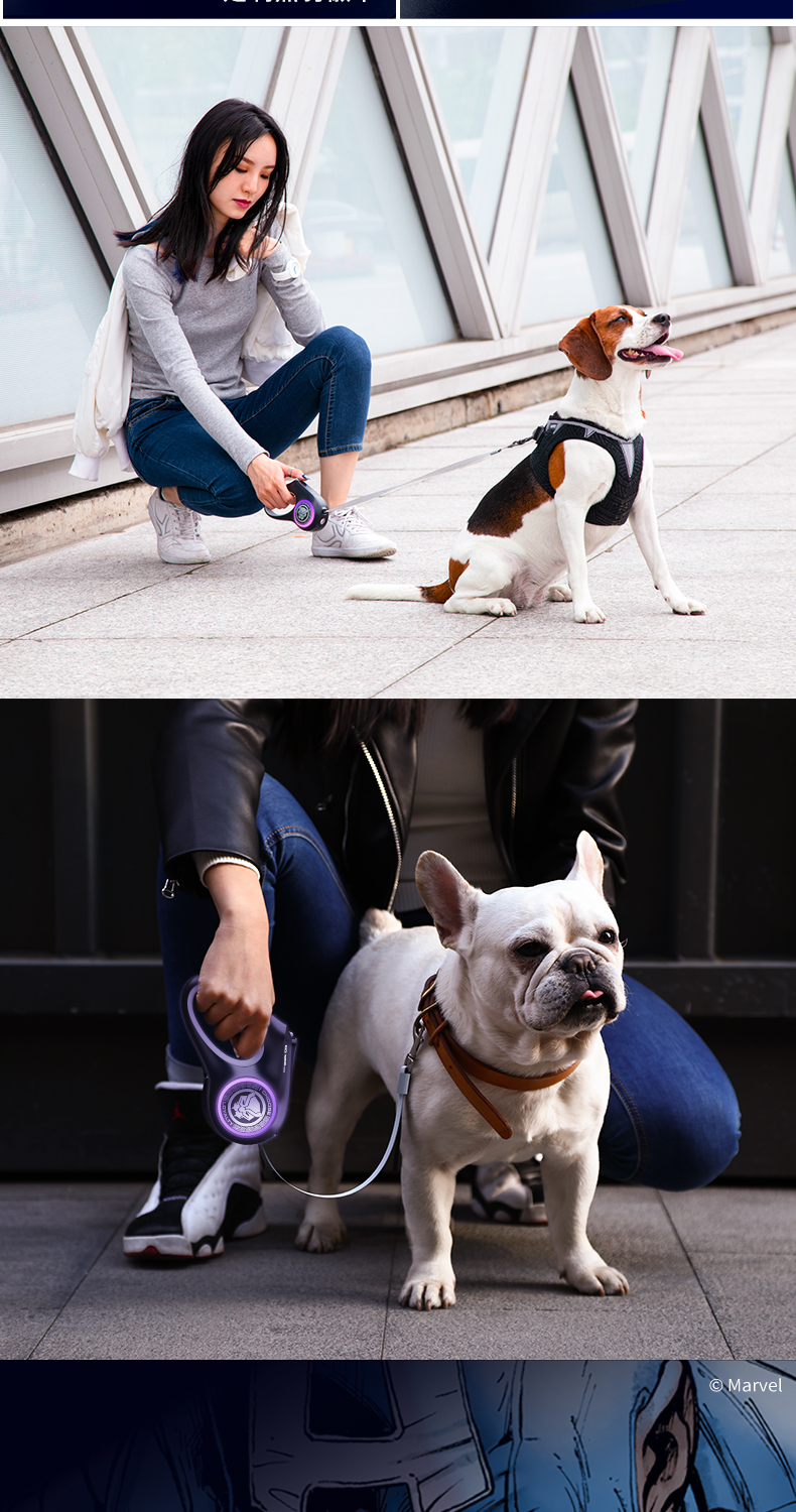 小佩petkit流光伸缩狗狗牵引绳漫威版遛狗绳子狗链中小型犬 黑豹款