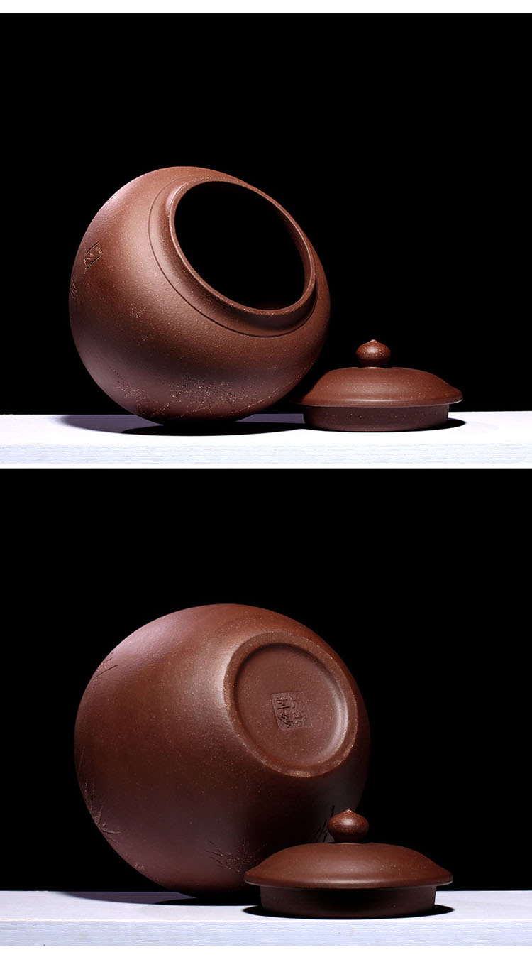 美帮汇家居器皿 美帮汇紫玉金砂茶叶罐刻竹刻字陶瓷原矿紫砂茶饼缸