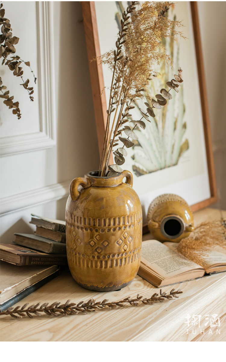 家柏饰(corated)复古风冰裂纹陶瓷花瓶花壶罐子花器装饰摆件几何纹饰