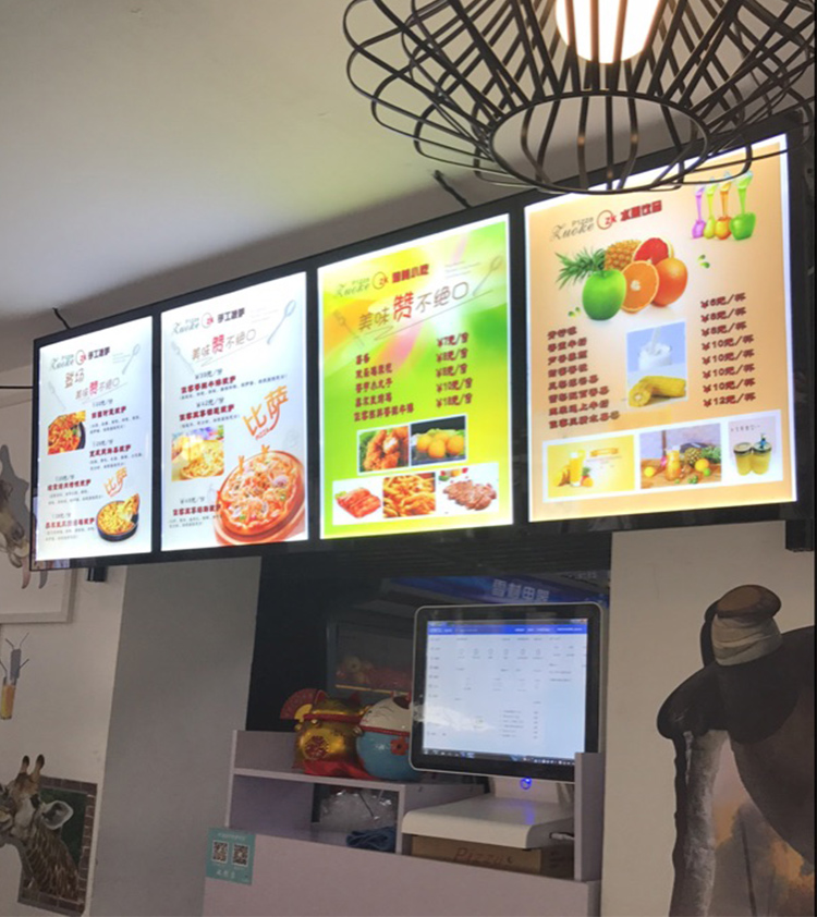 定做奶茶店led点餐菜单价目表悬挂超薄磁吸电视显示屏灯箱广告牌黑色