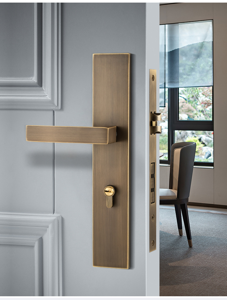 jing ping门锁室内纯铜新中式对开门北欧现代简约家用美式通用型木