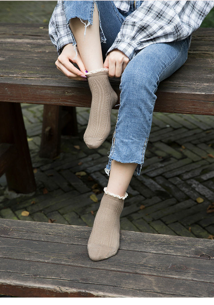 茵侈原宿袜子女日系韩版短袜船袜女学生春秋短筒花边袜棉袜女袜堆堆袜