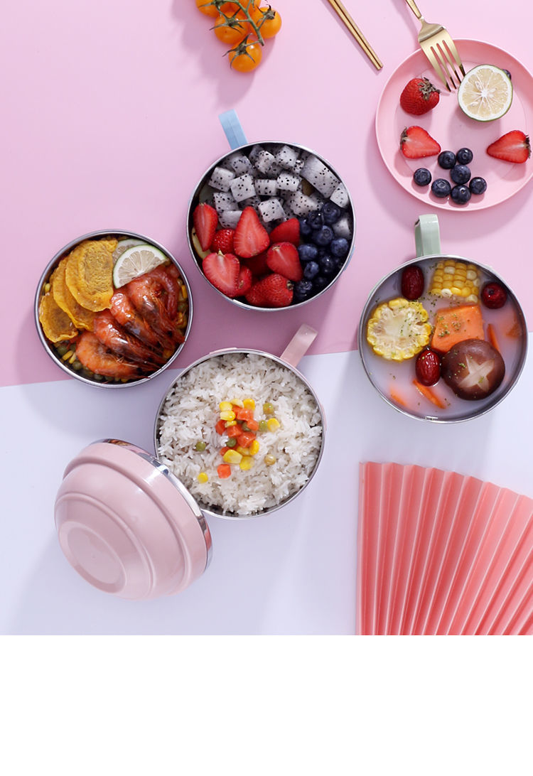 多色可选不锈钢快餐杯食堂便当盒学生宿舍泡面碗儿童双层防烫饭盒