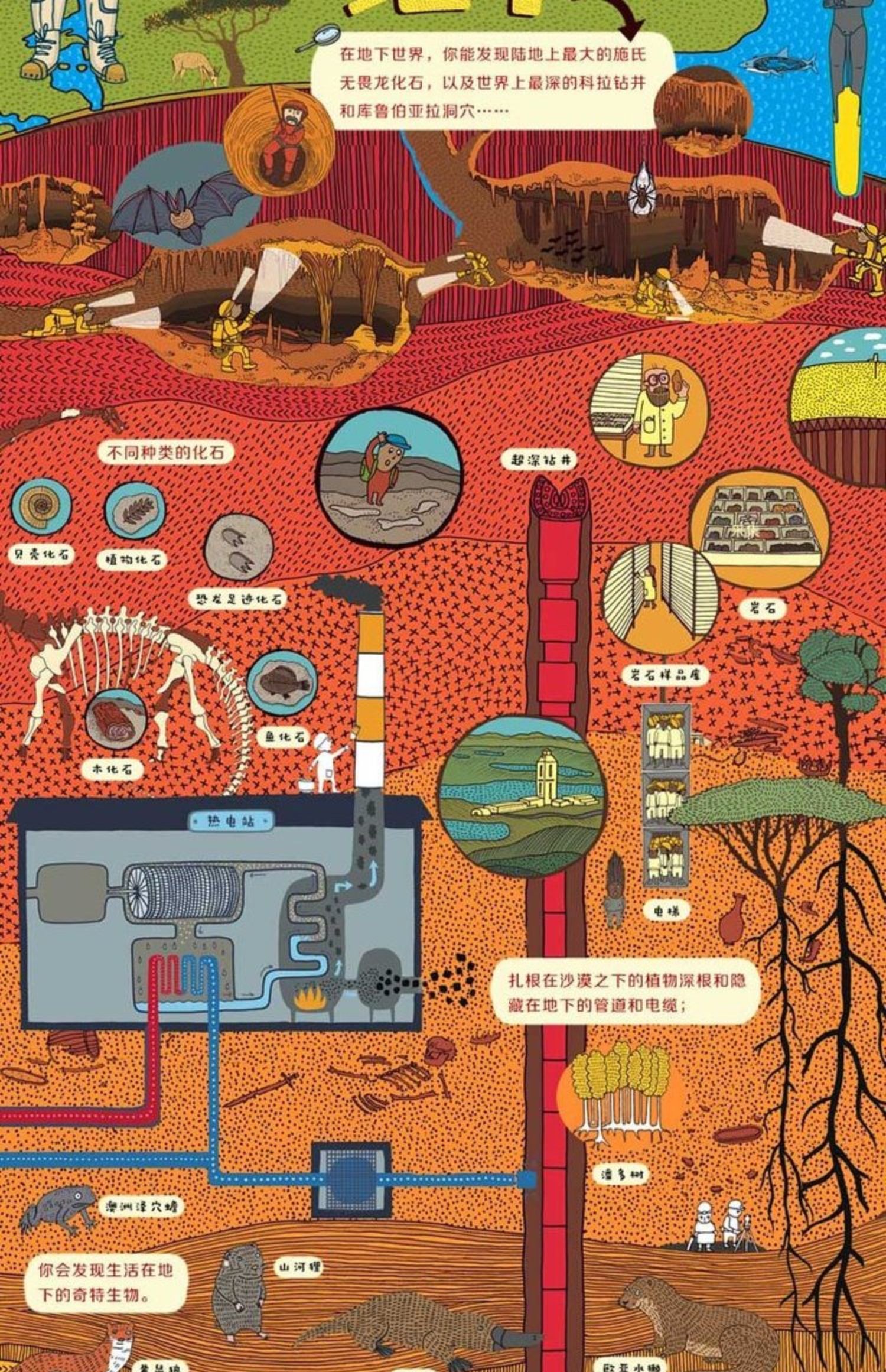 【诺森正版】地下水下手绘百科绘本 地下(人文版)作者新作 儿童百科
