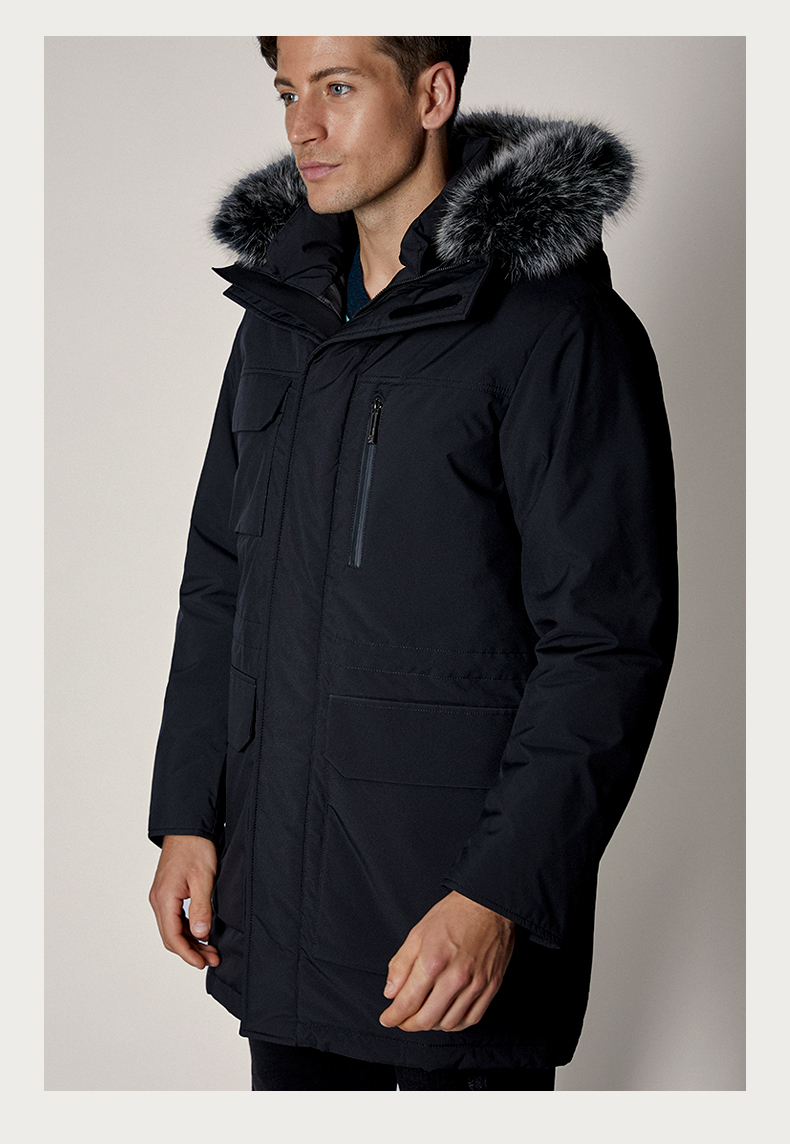 brloote巴鲁特羽绒服男中长款加厚鹅绒服冬季大毛领连帽保暖外套