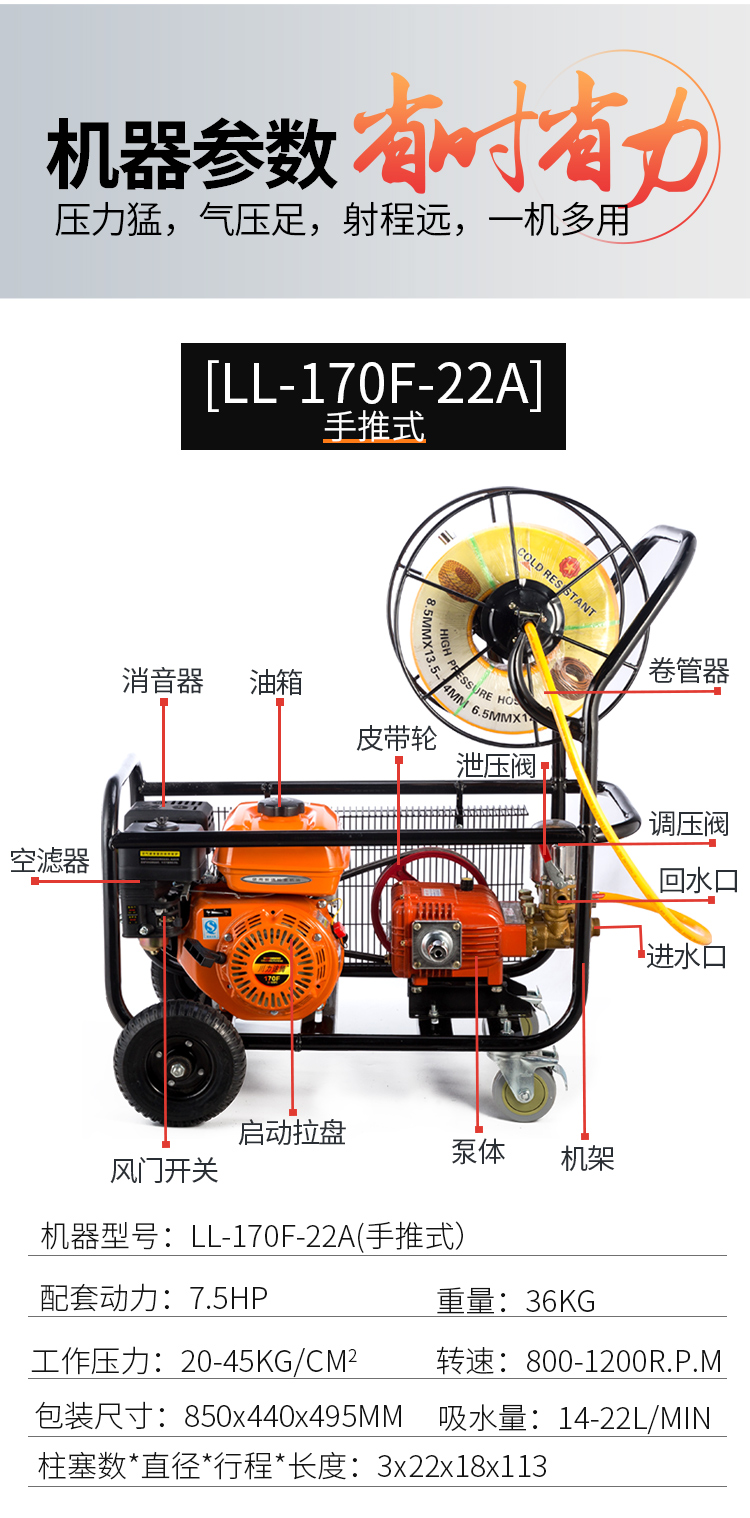 定做 農用擔架式手推車式26高壓泵噴藥機高壓打藥機汽油機噴霧機器